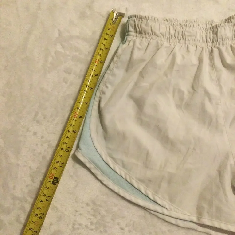 Nike Dri Fit Running Shorts Women S White/Blue Brief-Lined Mesh Sides‎